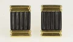 14K Yellow Gold Black Onyx Carved Squared French Clip Earrings