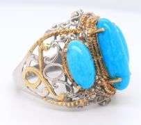 Vintage 25 Sterling Silver 3 Stone Turquoise Ring