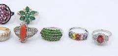 Group Lot of Vintage 925 Sterling Silver CZ and Gemstone Rings
