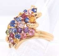 Handsome Yellow Gold Sapphire, Citrine, Pink Topaz and White Topaz Waterfall Ring