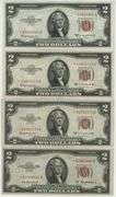 4 Series of 1953 $2 Red Seal STAR notes in AU & CU