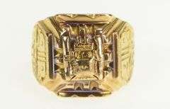 18K Yellow Gold Vintage Peruvian Ornate Mayan Design Ring