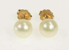 10K Yellow Gold 6.8mm Pearl Vintage Classic Simple Stud Earrings