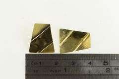 14K Yellow Gold Grooved Squared Vintage Statement Stud Earrings