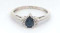 10K White Gold Pear Sapphire Diamond Cluster Engagement Ring