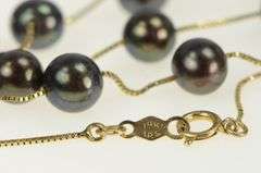 14K Yellow Gold 6.3mm Tahitian Pearl Square Link Box Chain Necklace