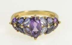 14K Yellow Gold Marquise Amethyst Tanzanite Iolite Statement Ring
