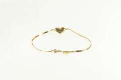 14K Yellow Gold Diamond Inset Vintage Heart Love Symbol Bracelet