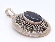 Art Deco 925 Sterling Silver Sapphire Pendant