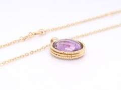 Charming Yellow Gold Round Checkerd Amethyst Pendant on Chain
