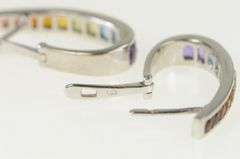 14K White Gold Rainbow Princess Oval Vintage Hoop Earrings