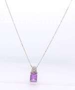 925 Sterling Silver Emerald Cut Amethyst Pendant on Italian Box Chain Necklace