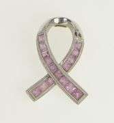 10K White Gold Princess Pink Topaz Ribbon Breast Cancer Charm/Pendant