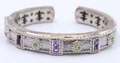 Vintage 925 Sterling Silver Amethyst and Peridot Cugg Bangle