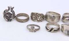 Group Lot of 11 Vintage 925 Sterling Silver Rings