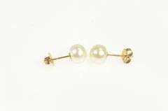 10K Yellow Gold 6.8mm Pearl Vintage Classic Simple Stud Earrings