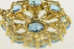 14K Yellow Gold Blue Topaz CZ Vintage Flower Cluster Statement Pendant