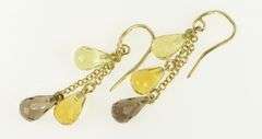 14K Yellow Gold Smoky Quartz Drop Fringe Tassel Dangle Earrings