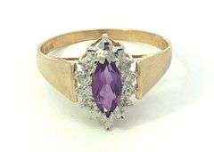 10K Yellow Gold Marquise Amethyst Diamond Accent Vintage Ring