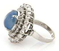 6.00ct Oval Star Sapphire Cabochon and 2.00ctw Diamond Starburst Frame Ring in 14K