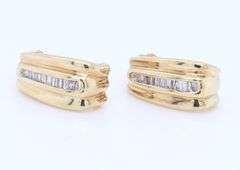 Sparkling Yellow Gold Baguette Diamond Accent J Hoops