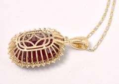 Excellent Ruby and Diamond Pendant Necklace in 14k Yellow Gold