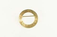 14K Yellow Gold Diamond Cut Vintage Textured Circle Concave Pin/Brooch