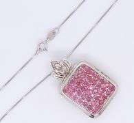925 Sterling Silver Pink Topaz Square Pendant on Box Chain Necklace