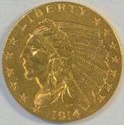 Scarcer 1914-D US $2.50 Indian Gold Piece. Nice