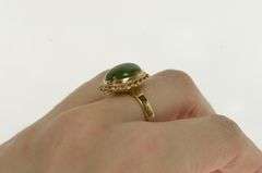 18K Yellow Gold 1960's Nephrite Cabochon Twist Trim Cocktail Ring