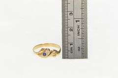 14K Yellow Gold Vintage Syn. Sapphire CZ Wavy Ornate Ring