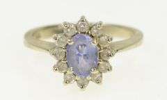 14K White Gold Oval Tanzanite Diamond Halo Engagement Ring