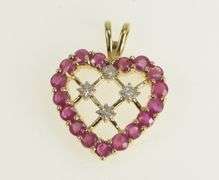 10K Yellow Gold Natural Ruby Diamond Heart Lattice Love Charm/Pendant