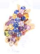 Handsome Yellow Gold Sapphire, Citrine, Pink Topaz and White Topaz Waterfall Ring