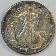 Choice BU 1945-D Walking Liberty Half Dollar with Superb Rainbow