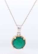 Sterling Silver Green Color Stone Pendant With Chain