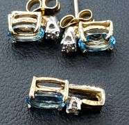 Solid 14 Kt Gold Diamond and Sky Blue Topaz Set
