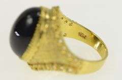 18K Yellow Gold Oval Black Onyx Cabochon Ornate Vintage Ring