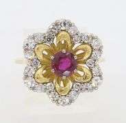 18k Diamond & Ruby Flower Ring