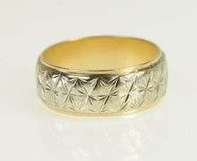 14K Yellow Gold Diamond Cut Star Vintage Pattern Wedding Band Ring