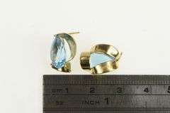 10K Yellow Gold Pear Blue Topaz Retro Scalloped Stud Earrings