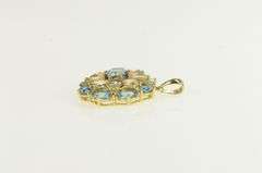 14K Yellow Gold Blue Topaz CZ Vintage Flower Cluster Statement Pendant