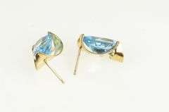 10K Yellow Gold Pear Blue Topaz Retro Scalloped Stud Earrings