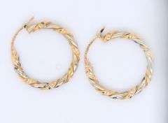 Handsome 18kt Two Tone Twsited Gold Hoop Earrings