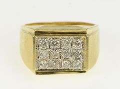 14K Yellow Gold 0.75 Ctw Diamond Men's Squared Cluster Ring