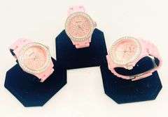 GROUP LOT OF 3x FANCY PINK GENEVA & GEMSTONE WATCHES- BRAND NEW!  40MM CASE. WATERPROOF