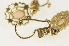 14K Yellow Gold Oval Natural Opal Retro Filigree Dangle Earrings
