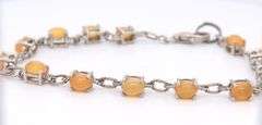 925 Sterling Silver Orange Cabochon Opal Link Bracelet