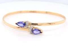Fabulous Yellow Gold Tanzanite and Diamond Bypass Bangle Bracelet