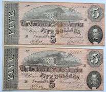 2 Consecutive CH CU $5 CSA Feb 17 1864 Series Notes